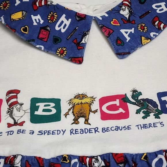 Girls Dr. Seuss Cat in the Hat Vintage 1994 Alphabet ABC Collared Dress Size 6-7 - Picture 5 of 11